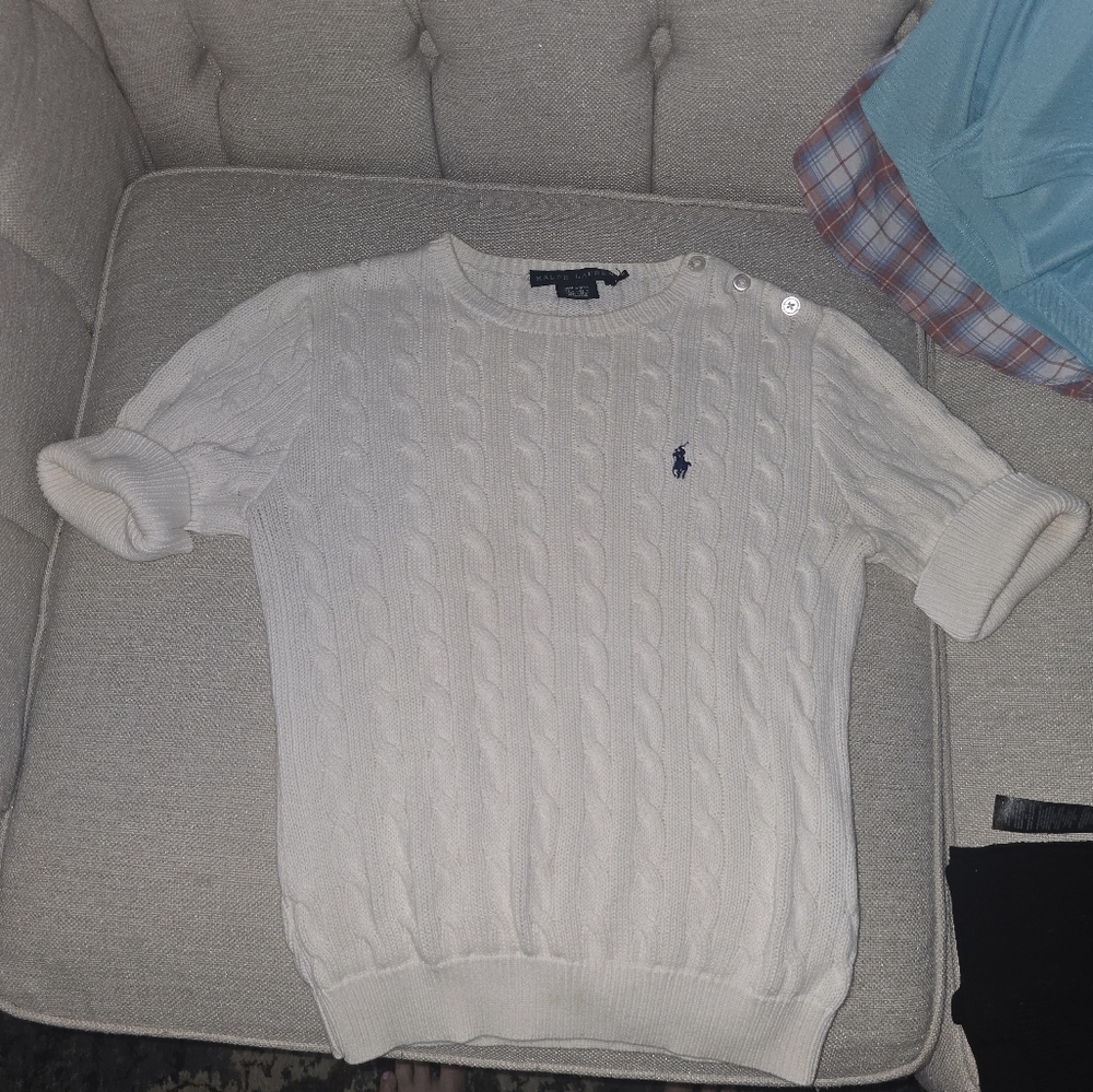 Womens Ralph Lauren Cream Short Sleeve Sweater
